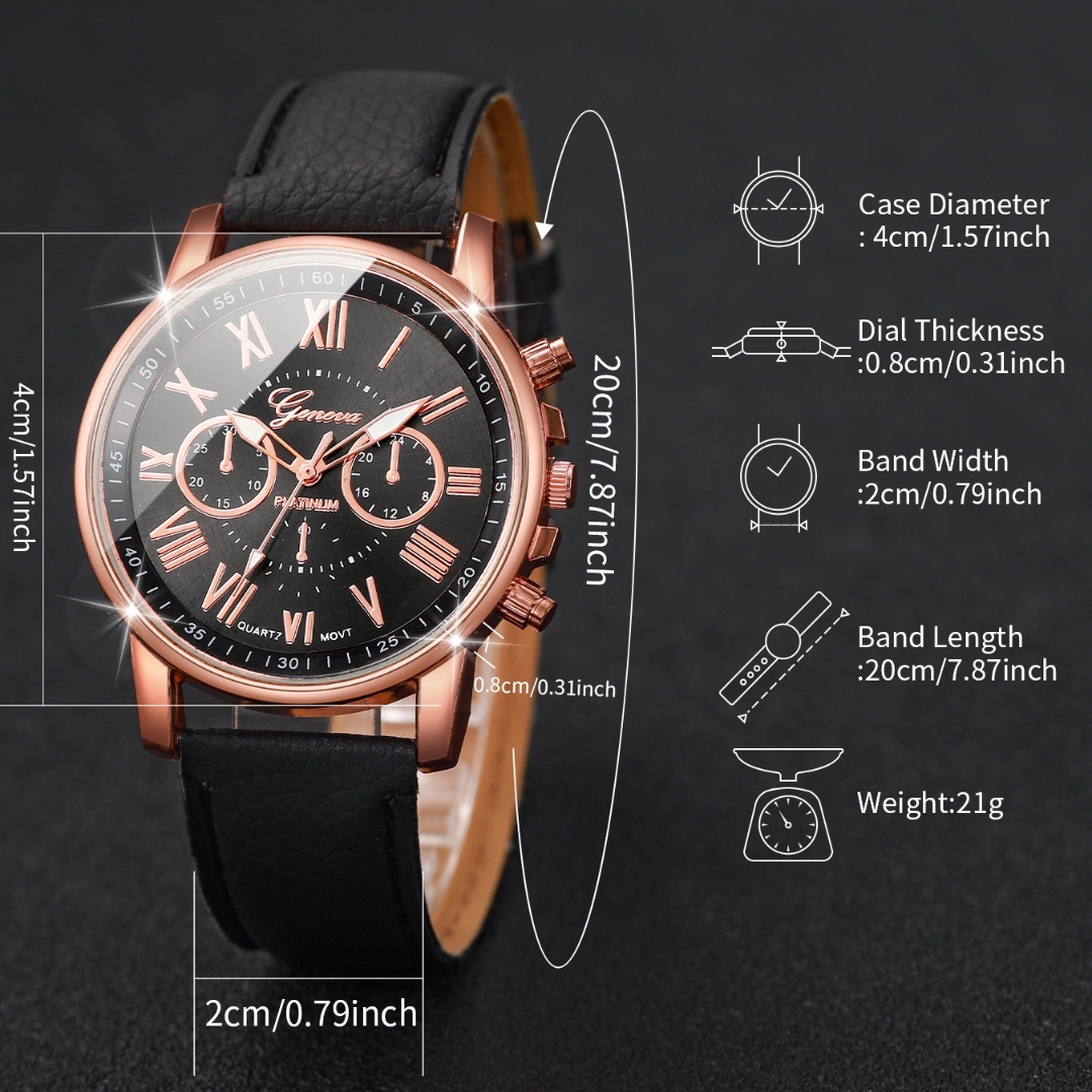 4 Pçs/set Moda Feminina Relógio Romano Dial Casal Simples Pulseira de Couro Relógio de Quartzo com Conjunto de Pulseira de Coroa