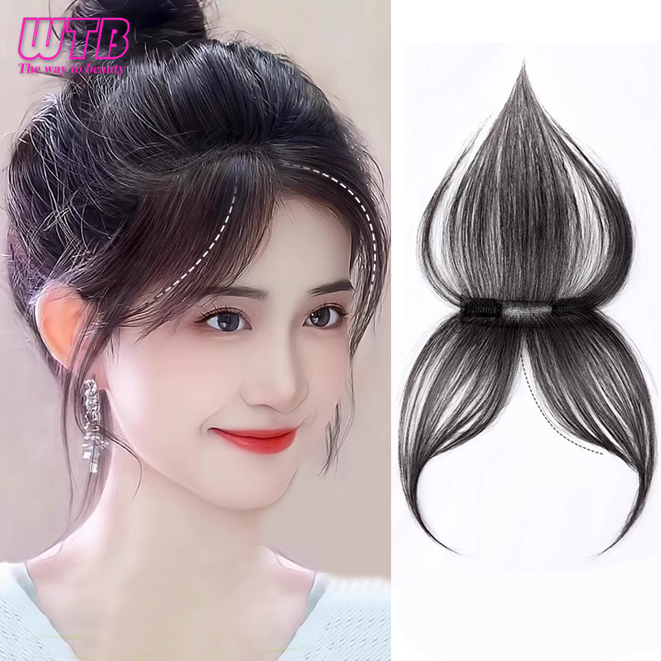 Franja de cabelo sintético com costeletas grampo de cabelo em extensões de cabelo natural peruca feminina clipe em bang para uso diário