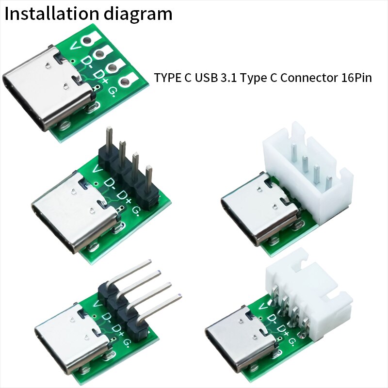 10/5/1個タイプc USB 3.1タイプcコネクタ16ピンテストPCBボードプレートアダプターソケットデータラインワイヤケーブル転送用