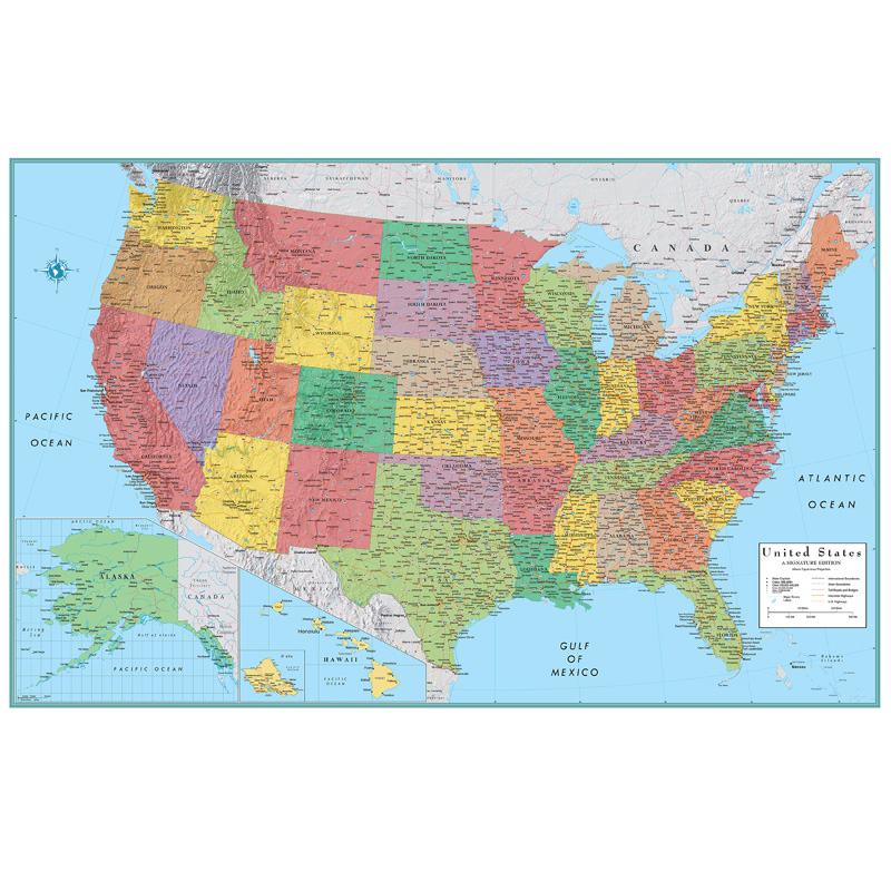 Mapa administrativo americano em tela, sem moldura em inglês, impressões, imagens de arte, decoração de parede de escritório, mapa, material escolar