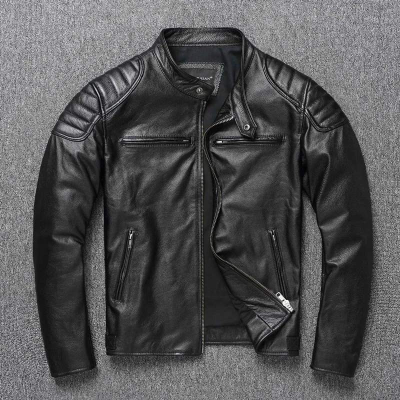 2025 nova jaqueta de couro camada superior 100% roupas de couro dos homens gola roupas da motocicleta outono inverno mais tamanho