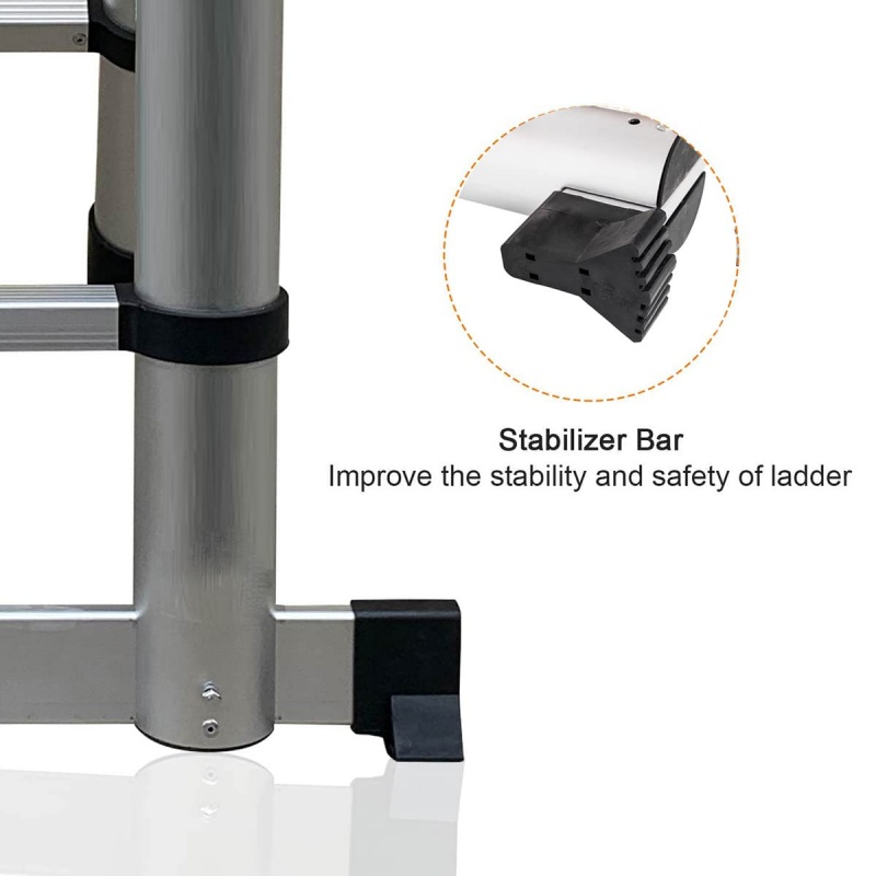 Escalera Extensible Acero Inoxidable 3.8m/5m, Carga 150kg, Antideslizante Estable con Estabilizadores para Ático, Hogar, Uso Comercial - Garantía