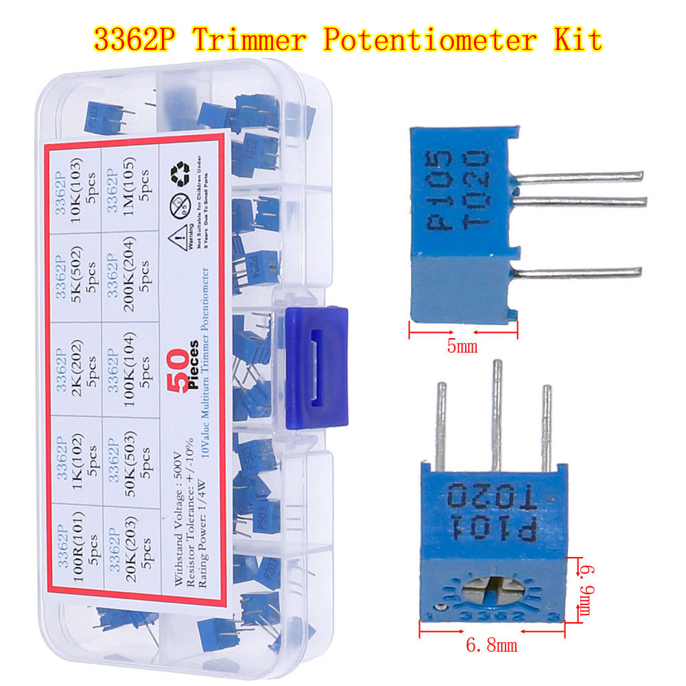 Kit de potenciómetro recortador, caja mixta de resistencias variables, 3296W, 3296X, RM063, RM065, 3362P, 3386P, 3266W, 3006P, 100ohm-1M