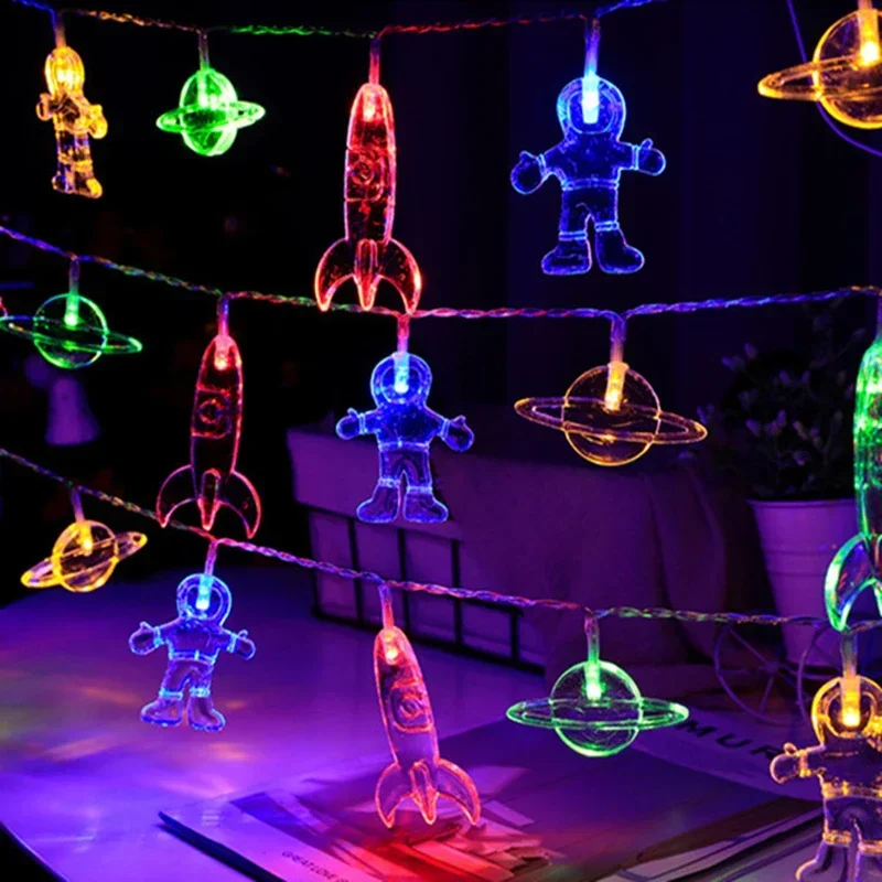 1.5m 10leds Astronaut Rocket Planet Light String Battery Powered LED Galaxy Light for Child Birthday Christmas Party Decor