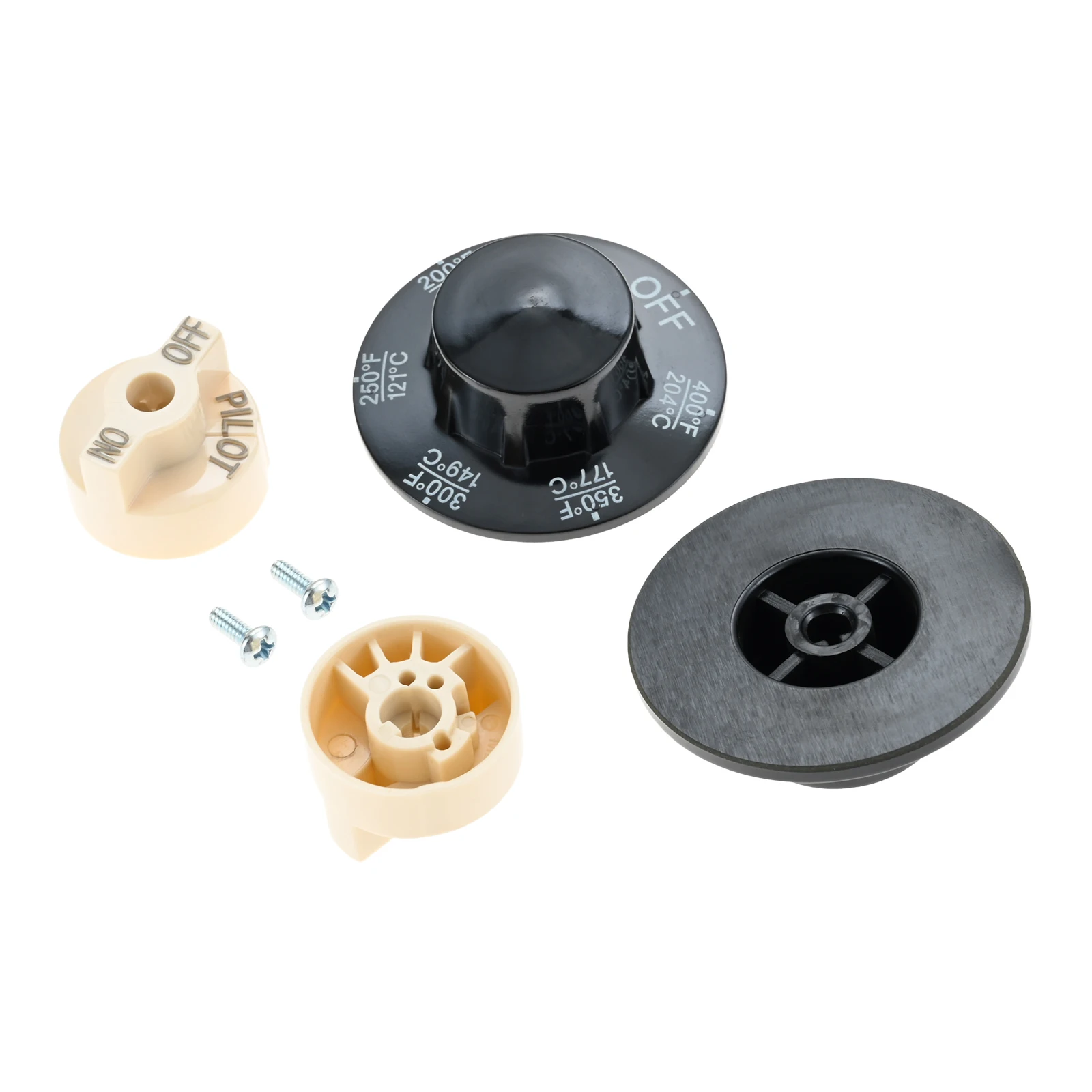 4 ชิ้น/เซ็ตควบคุมวาล์ว Beige Pilot Dial Knob 200-400 ° F ชุดลูกบิดเทอร์โมสตัทสําหรับหม้อทอด, Range, Braising