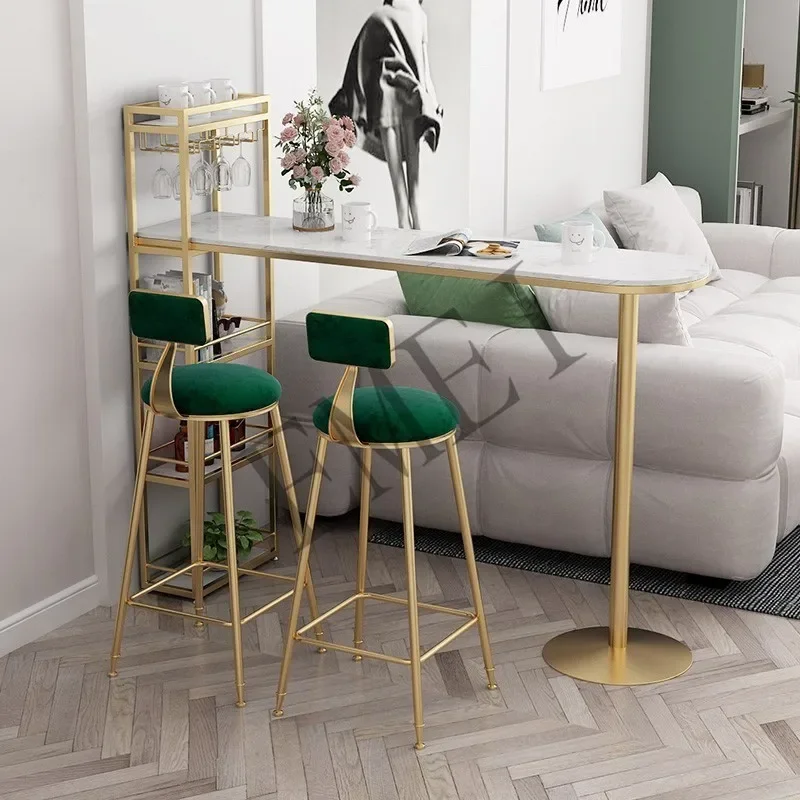 marble home bar table, living room partition wine rack integrated dining table against the wall high table and chair combination