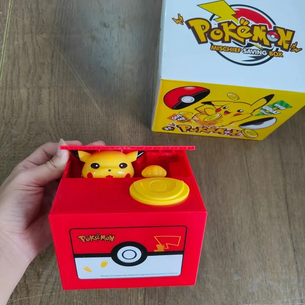 Pokemon Pikachu Piggy Bank Action รูปอะนิเมะการ์ตูนอิเล็กทรอนิกส์กล่องเงินพลาสติกขโมยเหรียญ Piggy Bank เด็กของขวัญของเล่นคริสต์มาส
