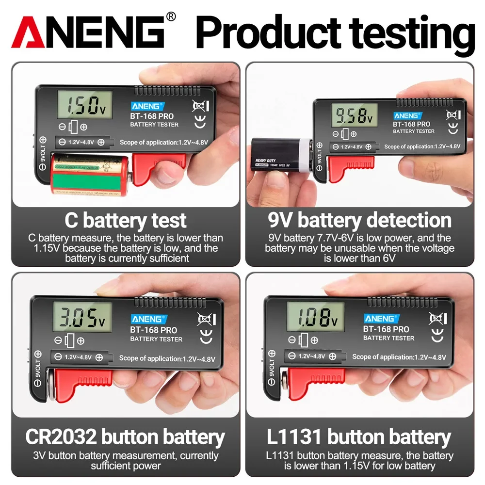 バッテリー容量テスター ANENG 168 PRO ユニバーサルバッテリーテスターアナライザー A AA AAA 9V 1.5V リチウムボタン電池 18650 テスター