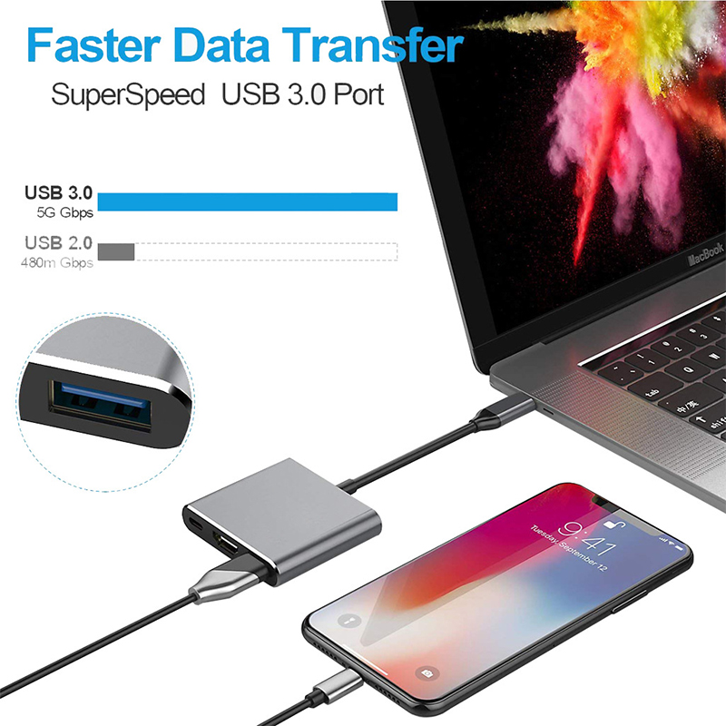 Hub Usb 3 en 1, concentrador divisor compatible con USB C a HDMI, estación de acoplamiento USB 3,0 compatible con tipo c a HDMI para convertidor de aire Macbook