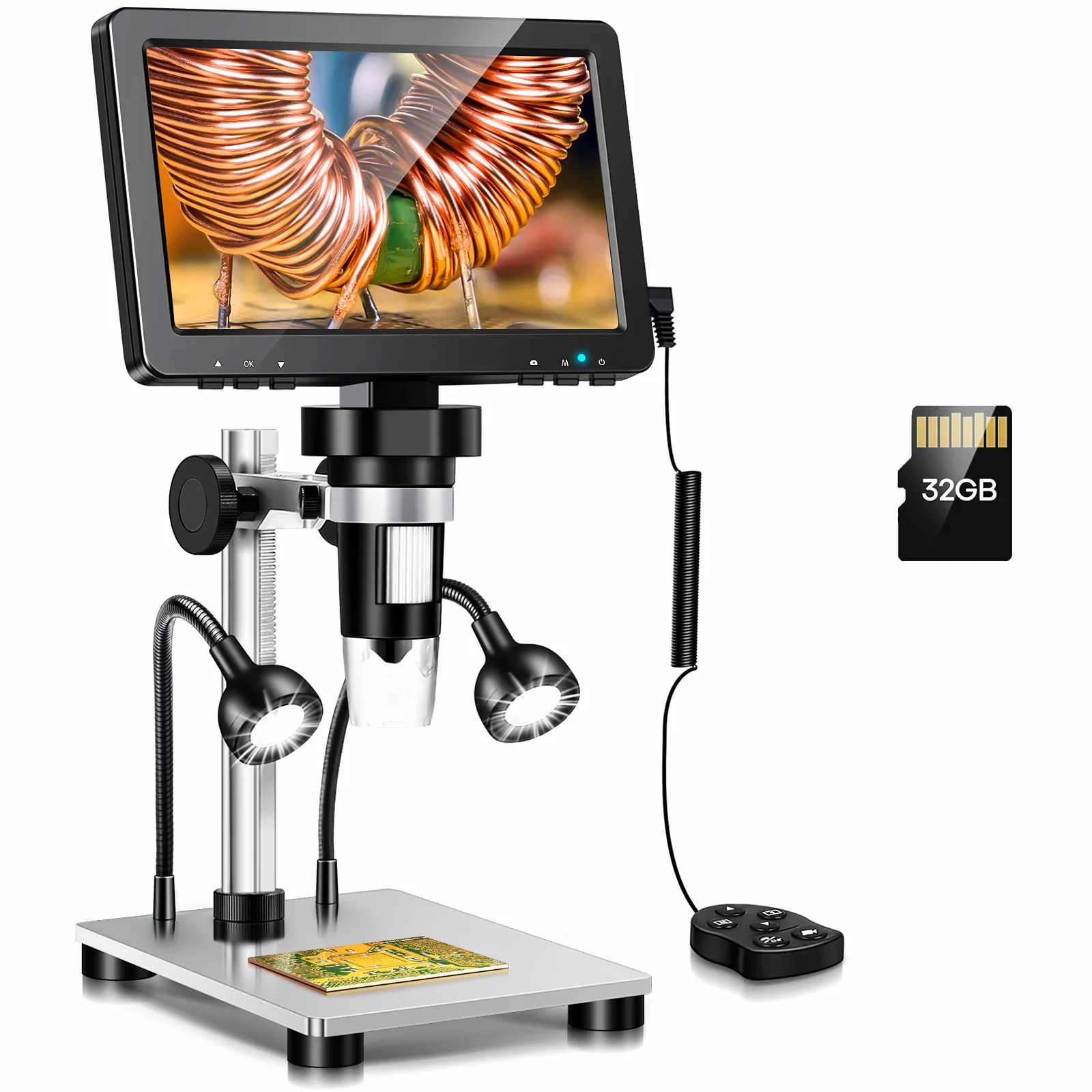 Hayve 7 inch Digital Microscope 1200x Coin Microscope Professional Electron Microscopios For Repairing With 10 LEDs， PC View