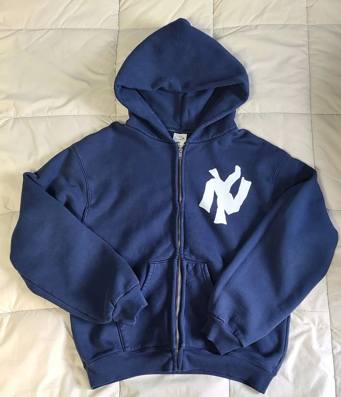 Y2K Harajuku azul moda carta patrón impreso Sudadera con capucha hombres y mujeres tendencia Hip-Hop Casual suelta cremallera sudadera