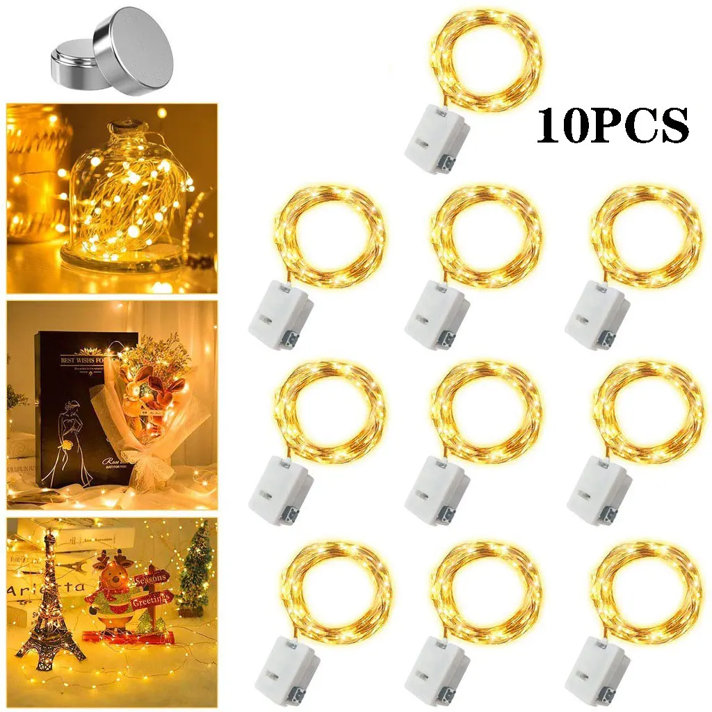 10 ชิ้น Festoon LED Fairy String ไฟรวมแบตเตอรี่สวนกลางแจ้ง Fairy Garland โคมไฟงานแต่งงานตกแต่งห้อง