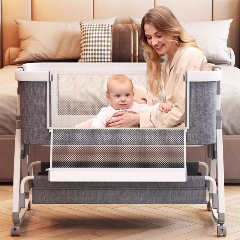 Aluminum Alloy Baby Crib, Portable and Practical, Foldable Crib, Multifunctional BB Bed, Newborn Splicing Large Bed