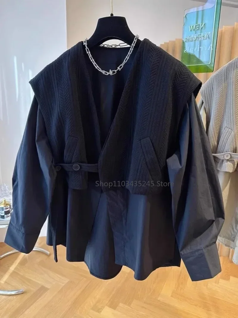 Chaleco de gran tamaño para Mujer, sudaderas con capucha, ropa de invierno, Top Vintage, Sudadera Grunge Y2k, camisas negras de punto grueso