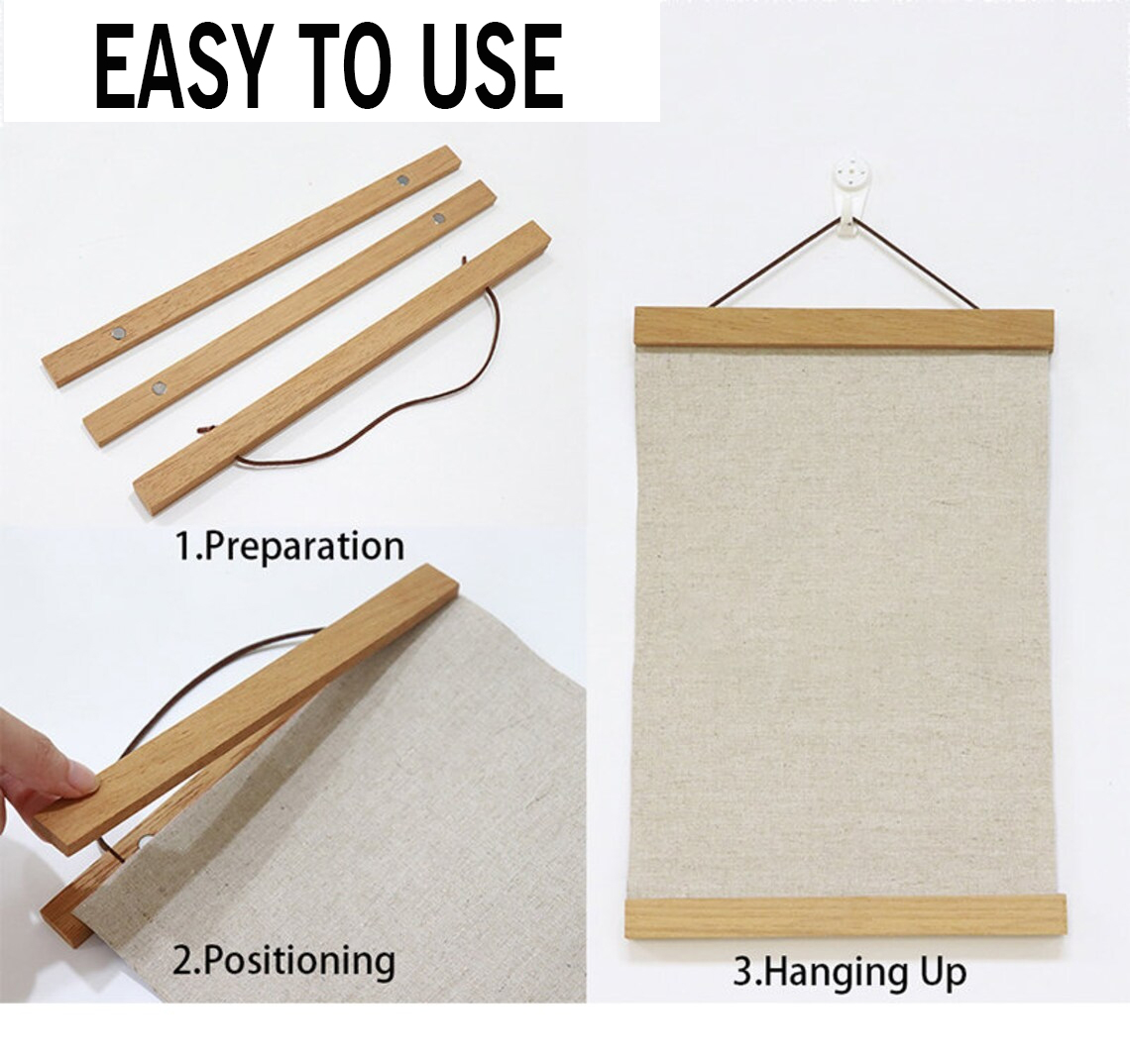 Natural Wood Magnetic Poster Hanger 21 30 40 50cm Teak Pine Scroll Painting Frame Wood Photo Frame Black White Canvas Frame