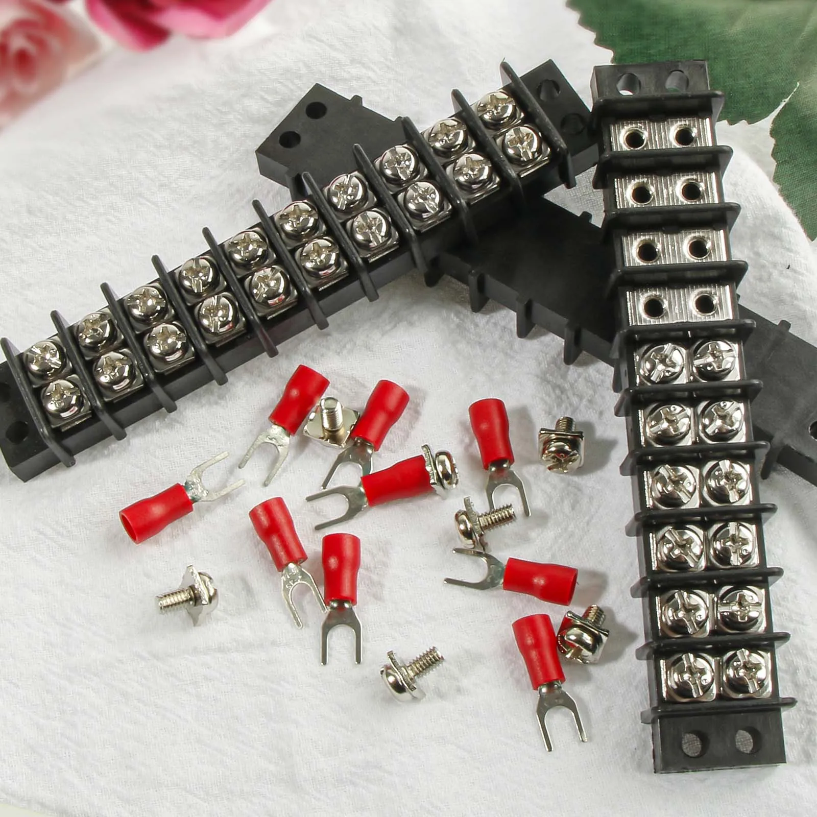 3sets Dual Screw Terminal Block Strips 2 4 6 8 10 12 Positions With 16-14AWG Insulated Fork Wire Connectors