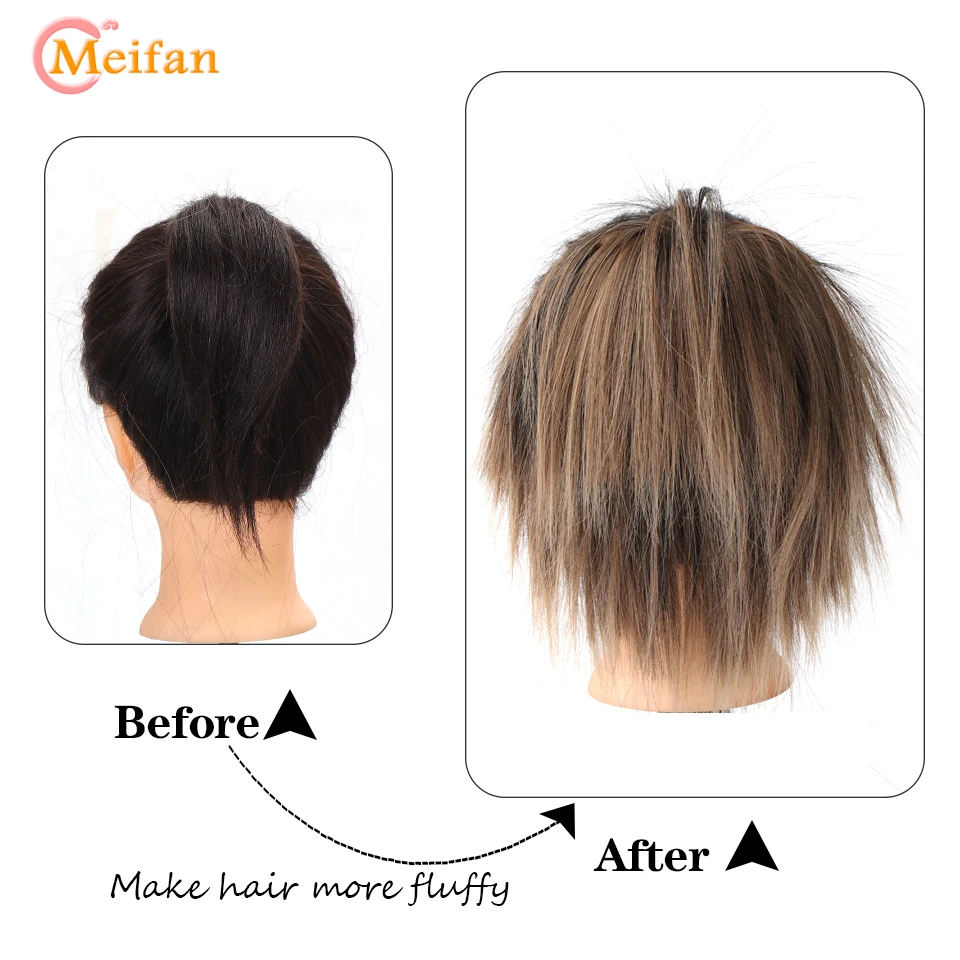 MEIFAN Tổng Hợp Thẳng Chignon Rối Lông Tơ Búi Tóc Thun Tóc Miếng Scrunchy Bọc Updo Giả Đuôi Ngựa Nối Dài