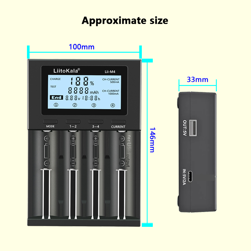 LiitoKala Lii-M4 18650 caricabatterie Display LCD caricabatterie intelligente universale capacità di prova 26650 18650 21700 batteria AA AAA 4slot 5V 2A