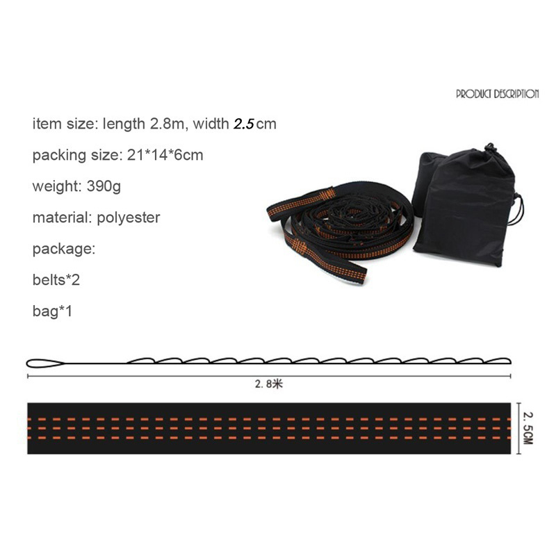 Par de cinturones ajustables para colgar en el árbol, correas para Hamaca, cuerdas de 2,8 metros, 14 + 1 bucles