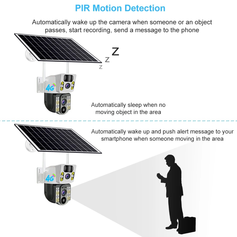 8mp 4k câmera solar sem fio 4g sim ao ar livre lente dupla wifi câmera ip pir visão noturna v380 pro cctv monitor de proteção segurança