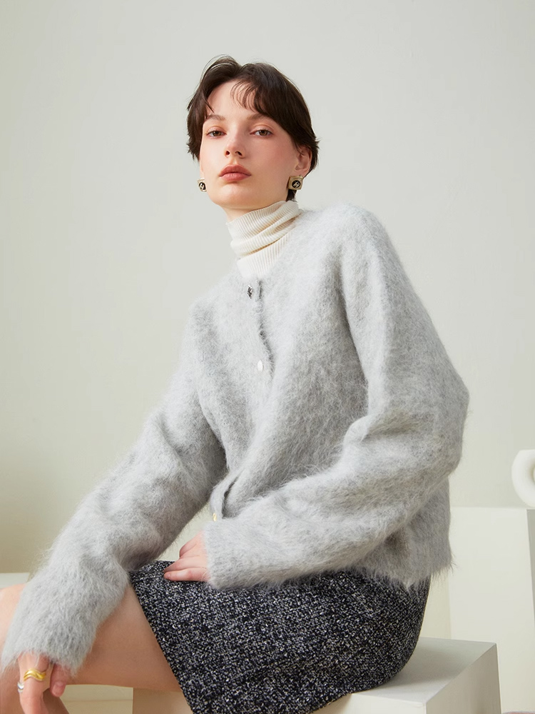 SuyaDream, Women Cardigans, 78%Alpaca, O Neck, Single breasted Solid Sweaters, 2024 Fall Winter Warm Jackets, White, Grey, Pink
