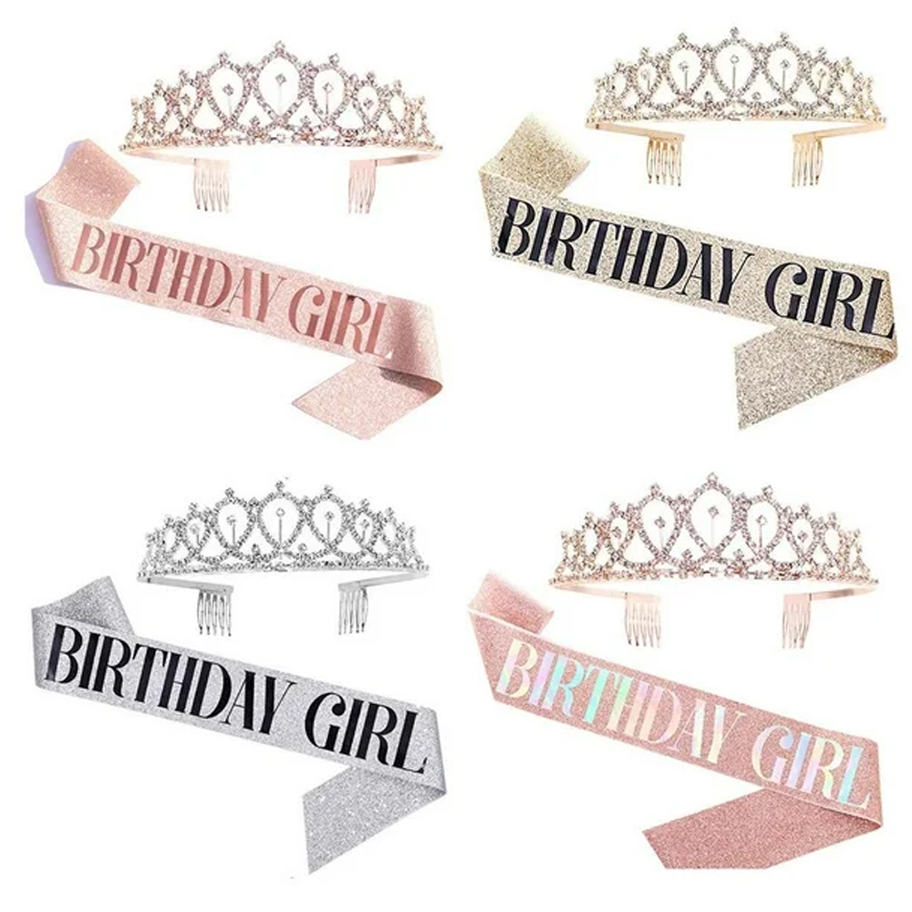 Bling Strass Kristallen Kroon Tiara Verjaardag Jubileum Decoratie Gelukkig 18 21 30 40 50e Verjaardag Satijnen Sjerp Feestartikelen
