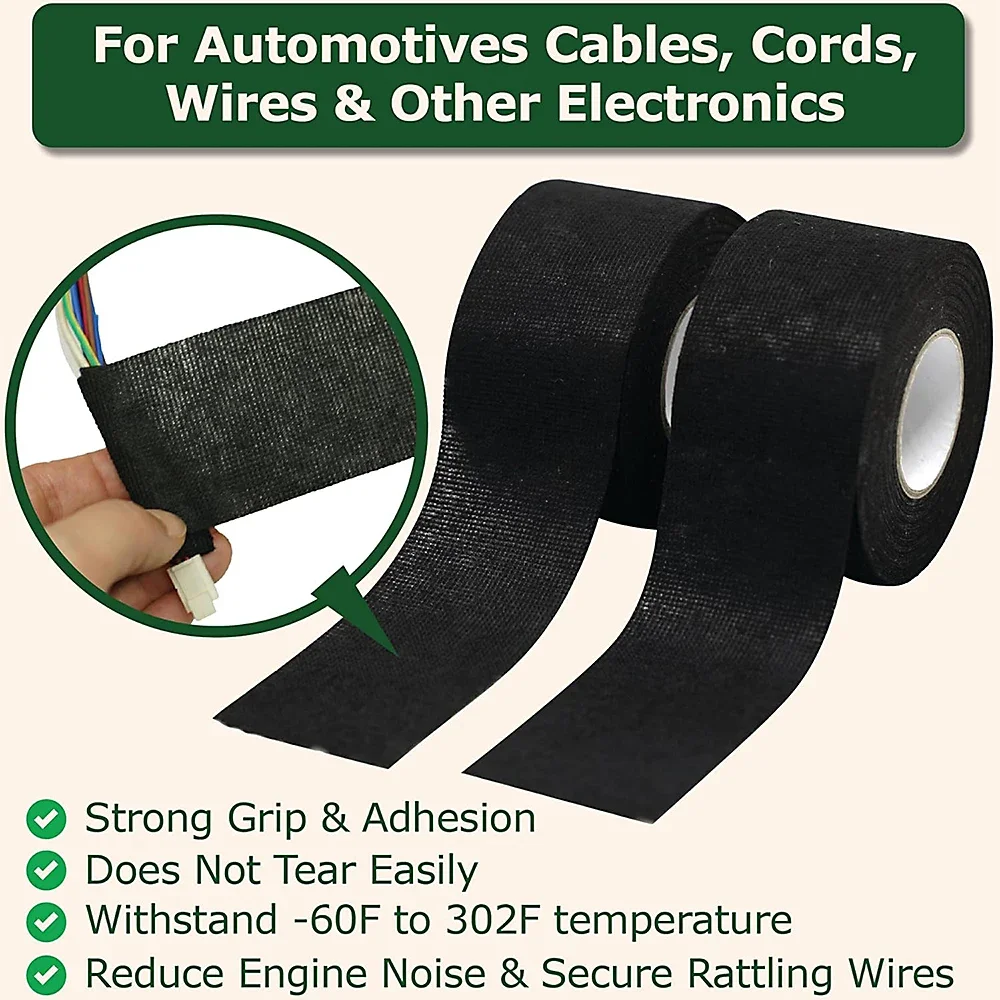 Nastro elettrico Fascio di cablaggio resistente al calore Isolamento per cablaggio automatico Avvolgimento in tessuto Nastro adesivo per cavo impermeabile nero