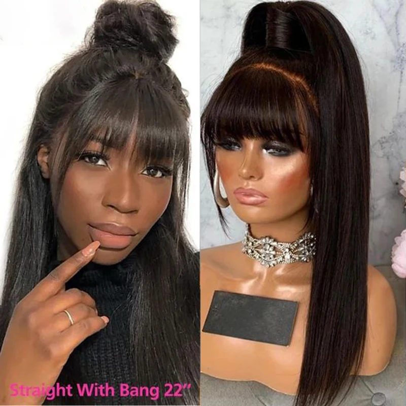 38 polegada peruca dianteira do laço reto com franja perucas de cabelo humano 360 hd peruca frontal do laço completo com bang à venda folga barato