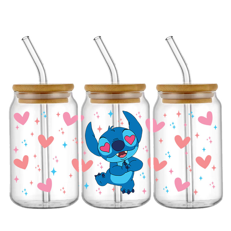 Disney Stitch 16oz DTF Sticker Cups Cool Personalize UV Wrap Transfer Sticker Custom Labels DIY Logo Selfadhesive Waterproof