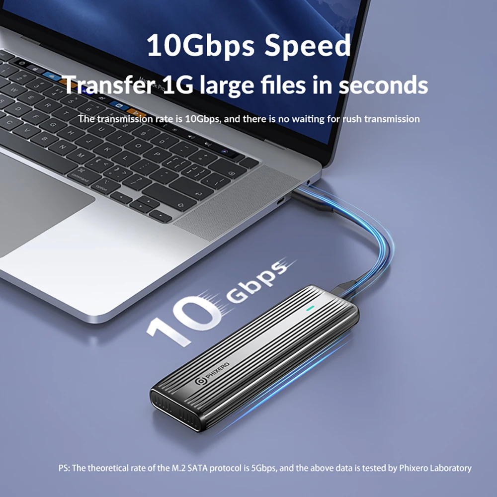 PHIXERO M.2 NVMe SATA SSD Корпус Dual Portocol NVMe to USB-адаптер 10 Гбит/с USB 3.1 Gen2 USB C Внешний корпус Коробка из алюминиевого сплава