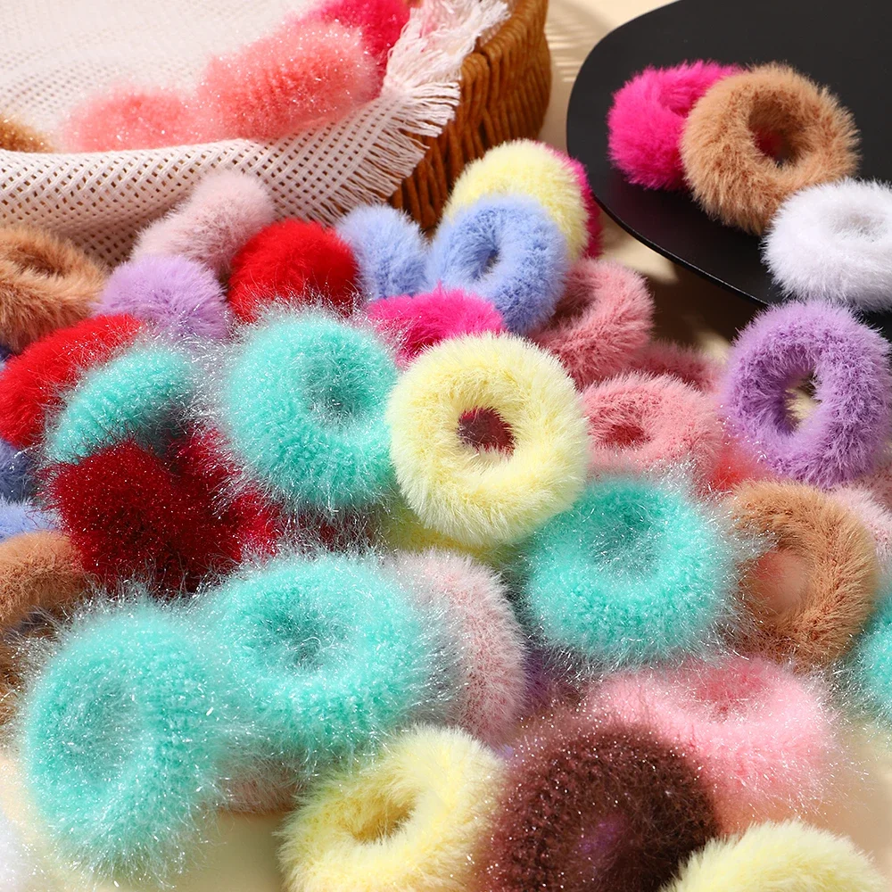 5 unids/lote, nueva banda elástica para el cabello, lazo para el cabello para niña, Color de felpa, cuerda para el cabello a juego, soporte para cola de caballo, accesorios para la cabeza, venta al por mayor