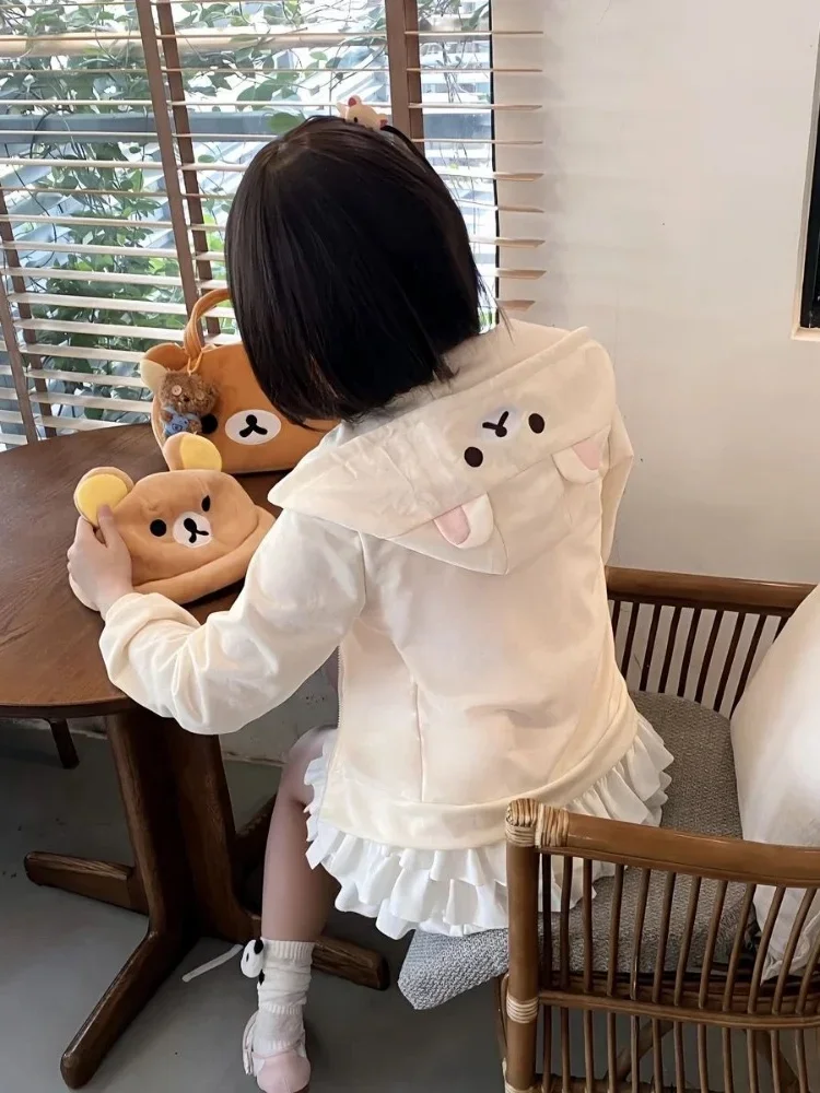 HOUZHOU Y2k Harajuku Streetwear sudaderas con capucha mujeres estilo japonés Kawaii dulce lindo estampado de dibujos animados cremallera sudadera suave chica 2024