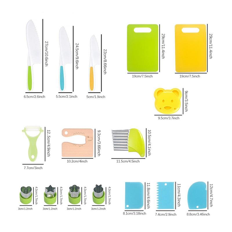 19PCS Montessori Kitchen Tools For Toddlers-Kids Cooking Sets Safe For Real Cooking Toddler Crinkle Cutter Kids Cutting Board