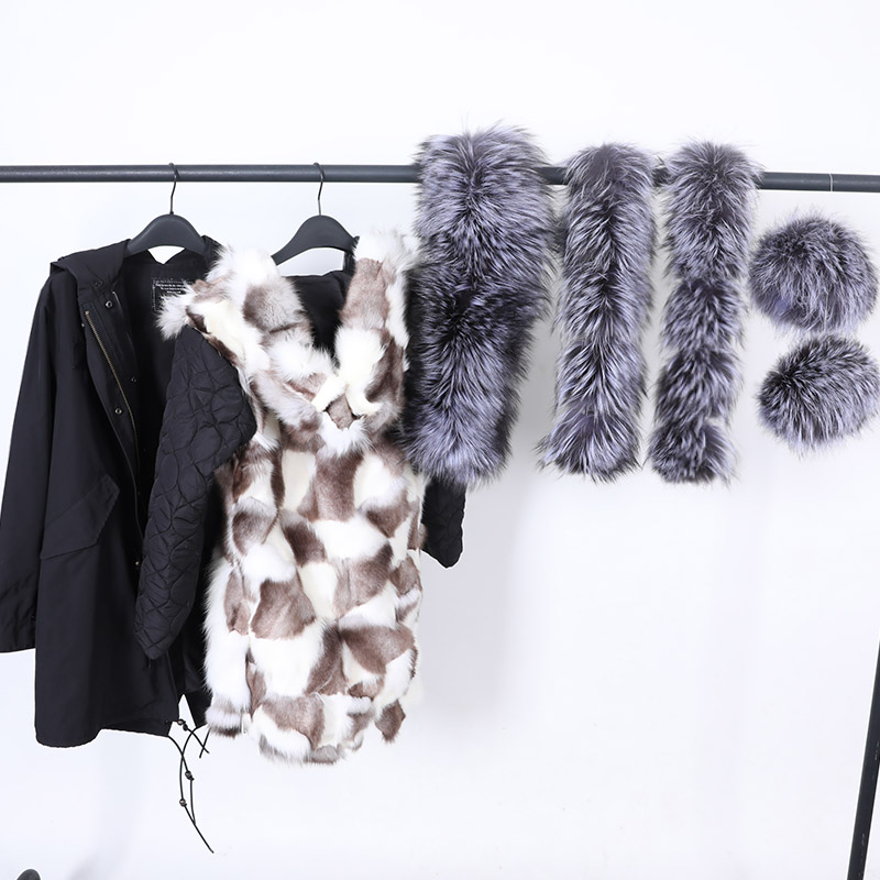 Maomaokong 2022 冬のロングジャケットリアルファーコート女性服大毛皮の襟取り外し可能な天然キツネ裏地パーカー革毛皮