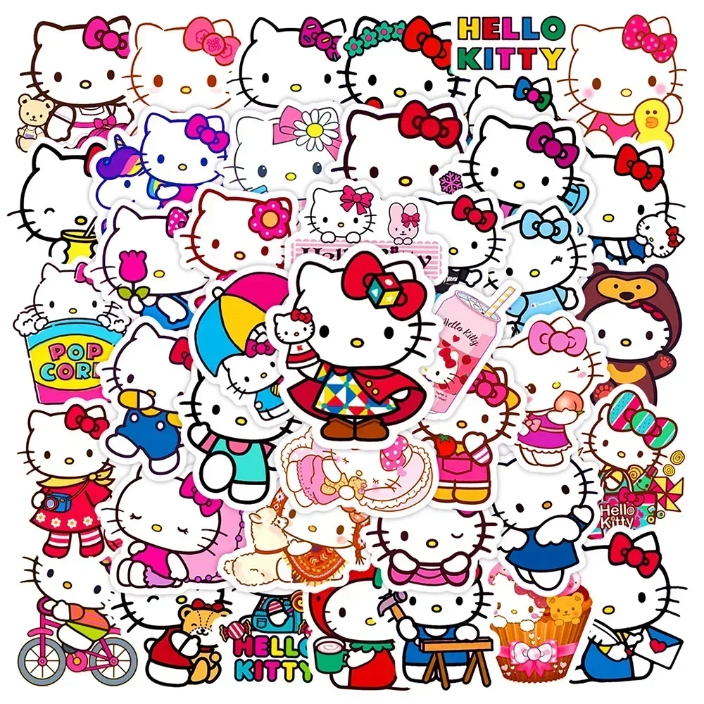 50 pçs bonito dos desenhos animados olá kitty adesivos skate bicicleta guitarra portátil scrapbooking vinil adesivo à prova dwaterproof água crianças brinquedos