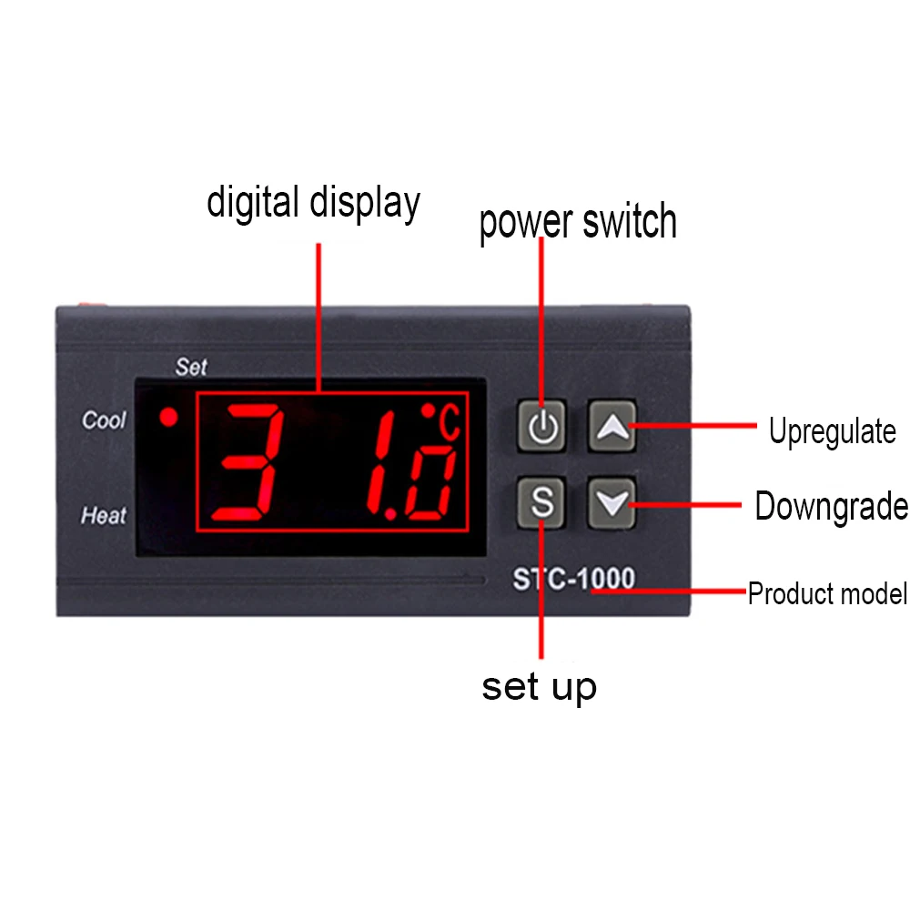 LED Digital Temperature Controller, Thermostat, Thermoregulator, Incubator Relay, Heating and Cooling 12 V 24V 220V STC-1000