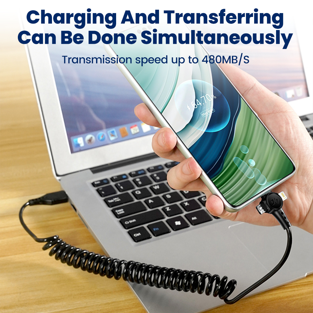 120W 3-in-1 Mobile phone fast charging data cable For iPhone Huawei Xiaomi Super fast charging spring retractable data cable