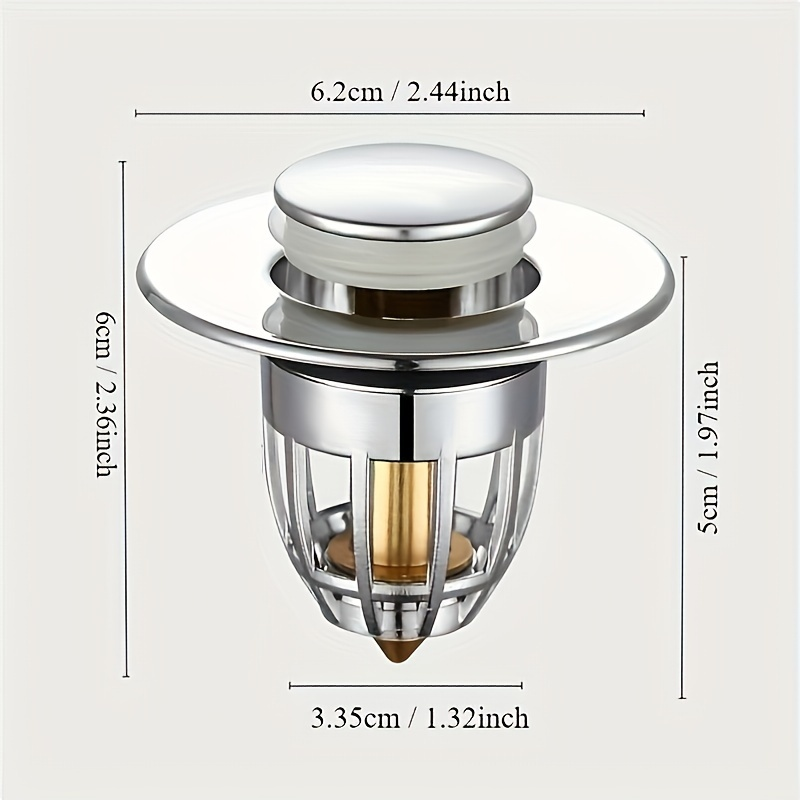 Universal Rebound Drain Plug Filter Basin Pop-up Chrome Sink Filter with Hair Catcher Bathroom Sink Drain Stopper Easy Push Type