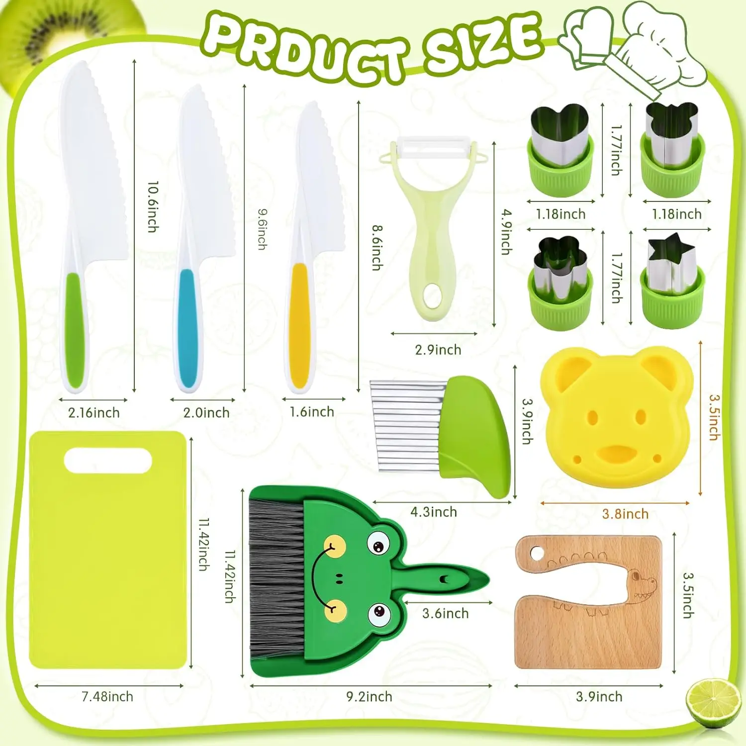몬테소리 주방 Tools-13pcs 유아 장난감, 실제 요리 세트, 안전한 칼 세트, 2-3-4-5-6-7-8 세용 선물