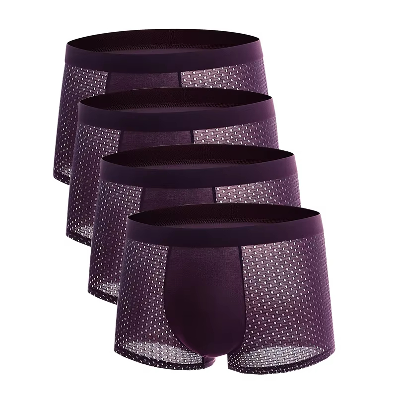 4 pçs homens boxershorts lce malha de seda calcinha masculina sólida sexy comfortabler verão respirável lntimate cuecas