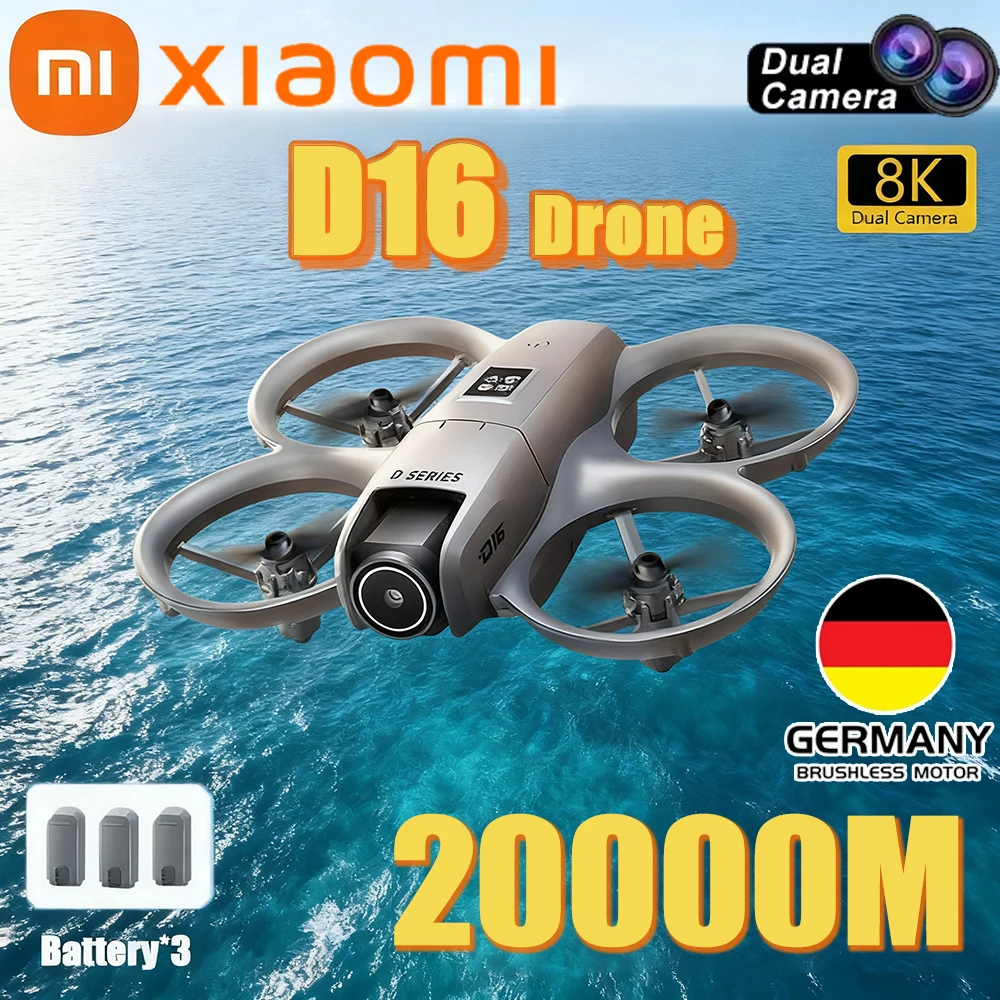 Xiaomi drone hd câmera dupla 8k antena profissional 3 bateria motor sem escova fluxo óptico gps posicionamento evitar d16 drone