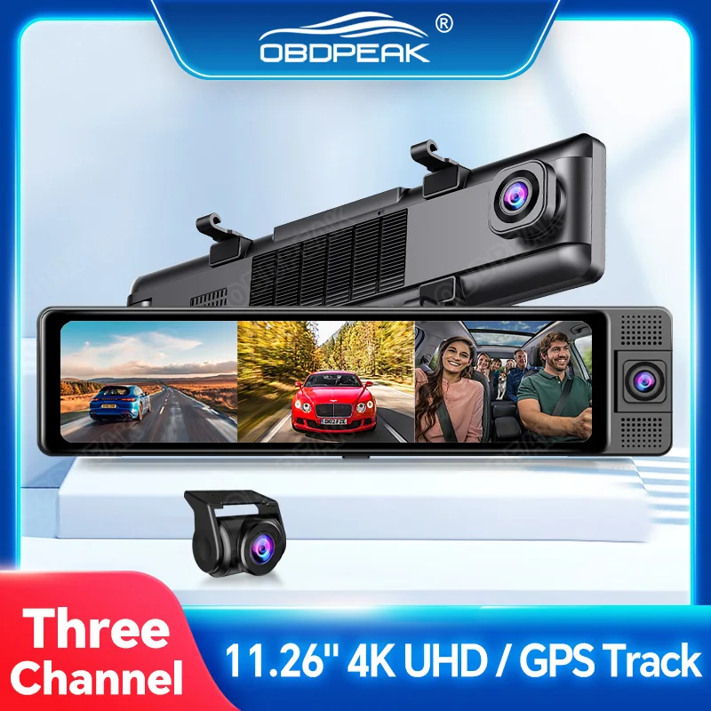 OBDPEAK 3 cámara de salpicadero 4K coche DVR frente interior trasero 1080P GPS seguimiento visión nocturna registrador de vídeo Dashcam Monitor de estacionamiento