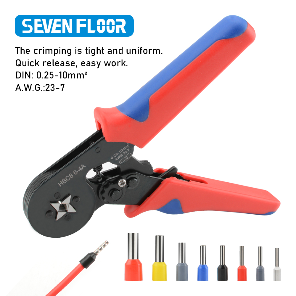 Alicate de friso hsc8 6-4a terminal tubular crimper fio virola crimper ferramentas kit elétrico doméstico com caixa alicate virola