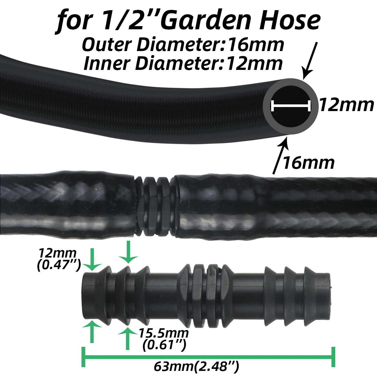 SPRYCLE 10 Chiếc 16Mm Khớp Nối Đầu Nối Thẳng Micro Tưới Nhỏ Giọt 1/2 ''Ống PE Lửng Ống Sửa Chữa Lắp Sân Vườn tưới Cây