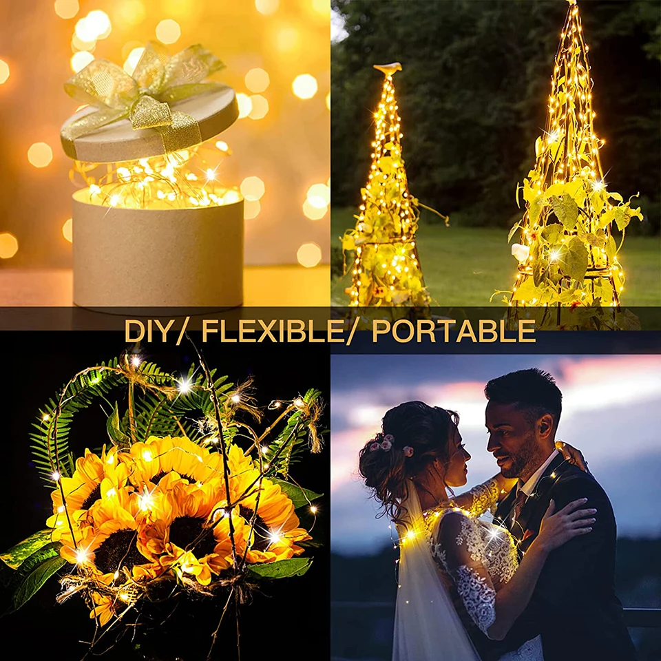 LED ทองแดงสายไฟ String แบตเตอรี่ดําเนินการ Fairy Garland Light คริสต์มาสของขวัญหัตถกรรมแก้วขวดเค้กดอกไม้โคมไฟตกแต่ง