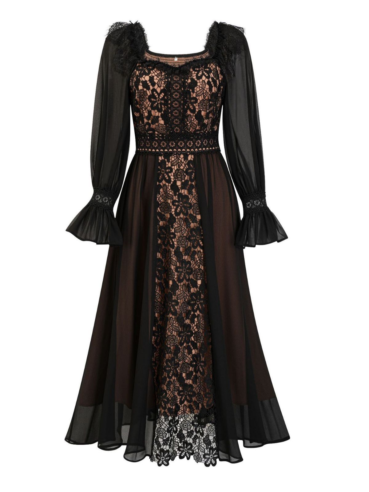 Vestido Formal de manga larga con cuello en V de encaje para mujer, vestidos de fiesta
