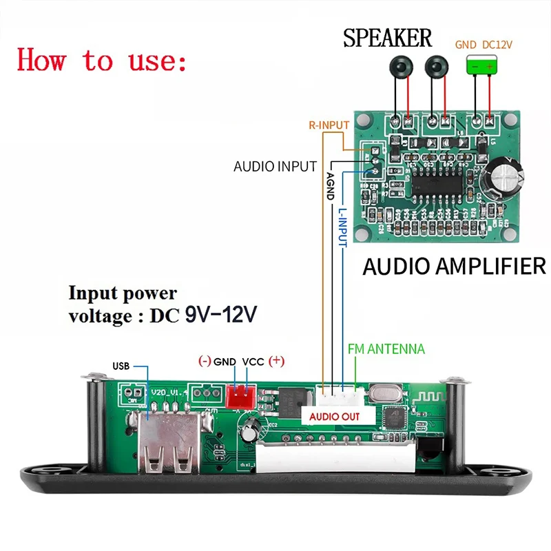 Bluetooth 5.0 Car Kit Wireless MP3 Decoder Board Audio 9V-12V WMA Car Music Player Module Lossless Audio USB AUX TF Radio