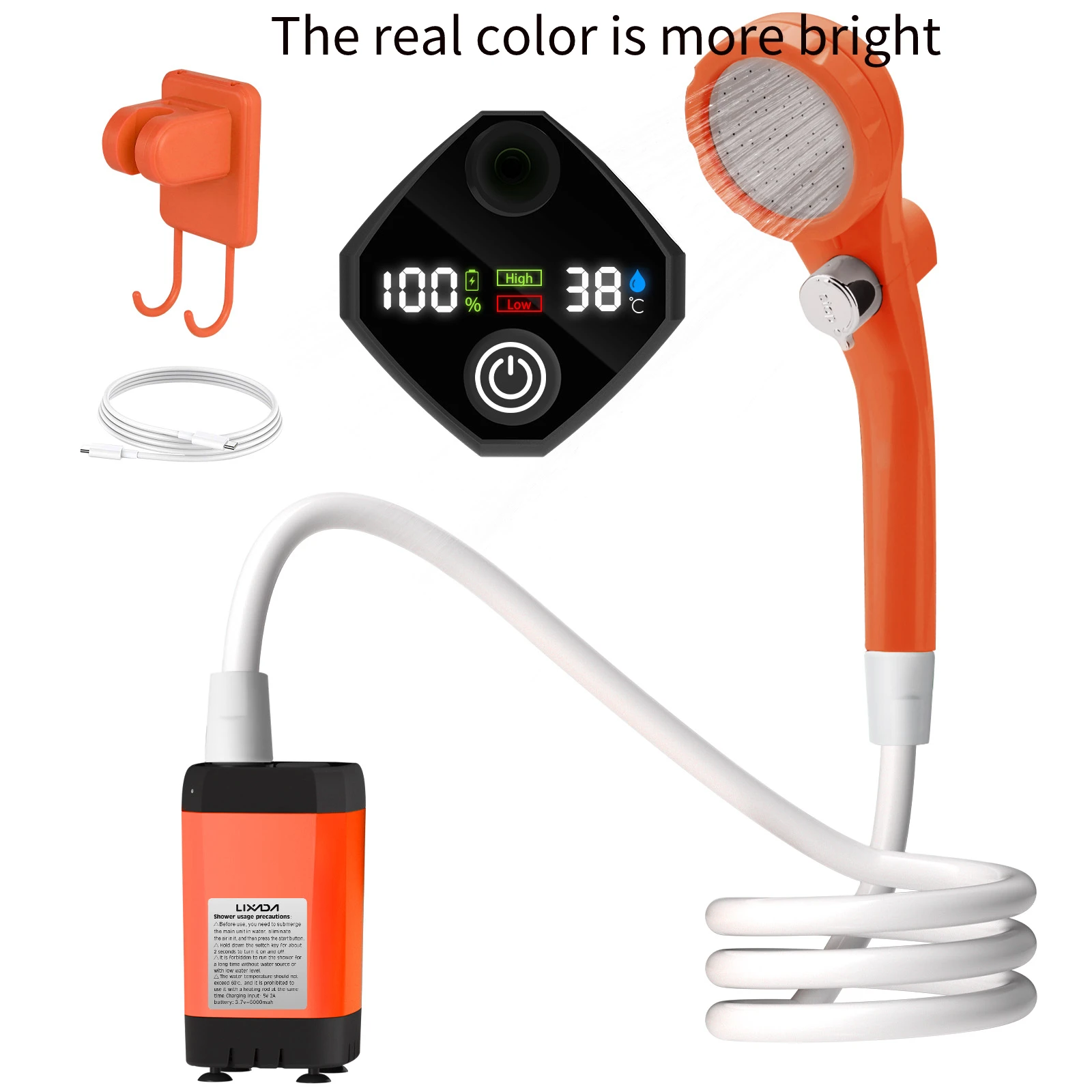 Pompa per doccia da campeggio Kit doccia per esterni per camper Doccia da campo con display digitale intelligente a schermo intero Kit doccia regolabile da 6000 mAh