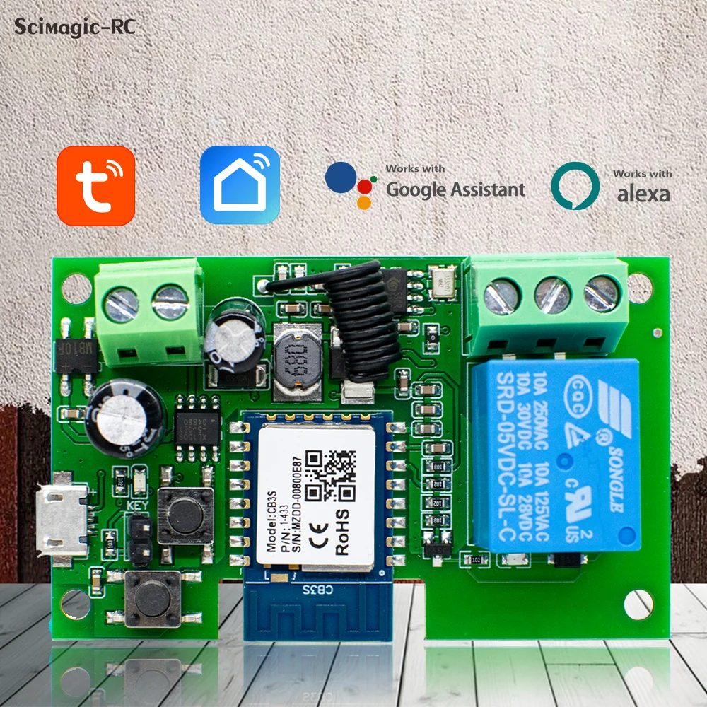Interruptor inteligente Wifi para puerta de garaje, controlador de 1 canal, 7-32V, 85-250V, receptor 433 RF, abridor de puerta, relé de 10A, funciona con la aplicación Smart Life Tuya