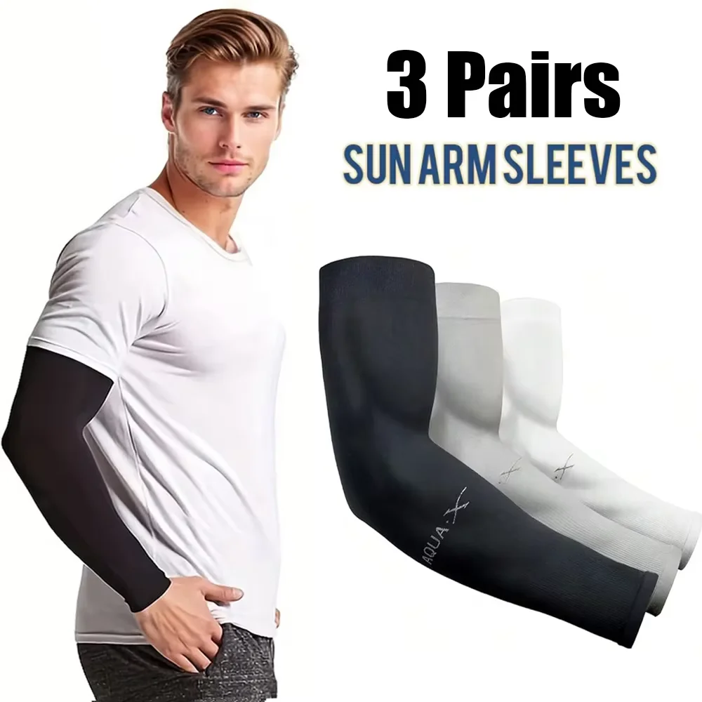 3 pares de mangas de seda de hielo para el sol, mangas de protección solar de verano Unisex, adecuadas para montar al aire libre, conducir, pescar